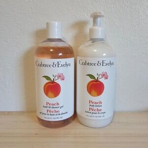 Crabtree & Evelyn Peach Bath & Shower Gel and Body Lotion New 16.9 fl oz
